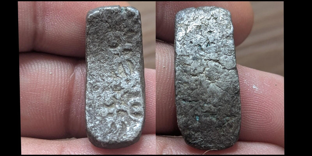 ⭐INDIA⭐. Ancient GANDHARA JANAPADA Authentic OLD 600 B.C Silver Coin Bent Bar