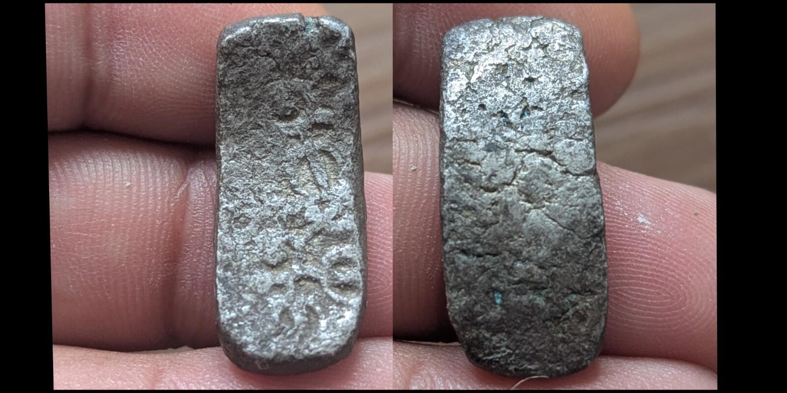 ⭐INDIA⭐. Ancient GANDHARA JANAPADA Authentic OLD 600 B.C Silver Coin Bent Bar