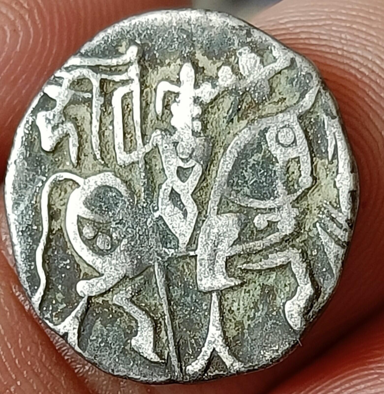 #X16#Indian OHINDA DYNASTY Samanta Deva HORSE & BULL SILVER coin BEAUTIFUL GRADE