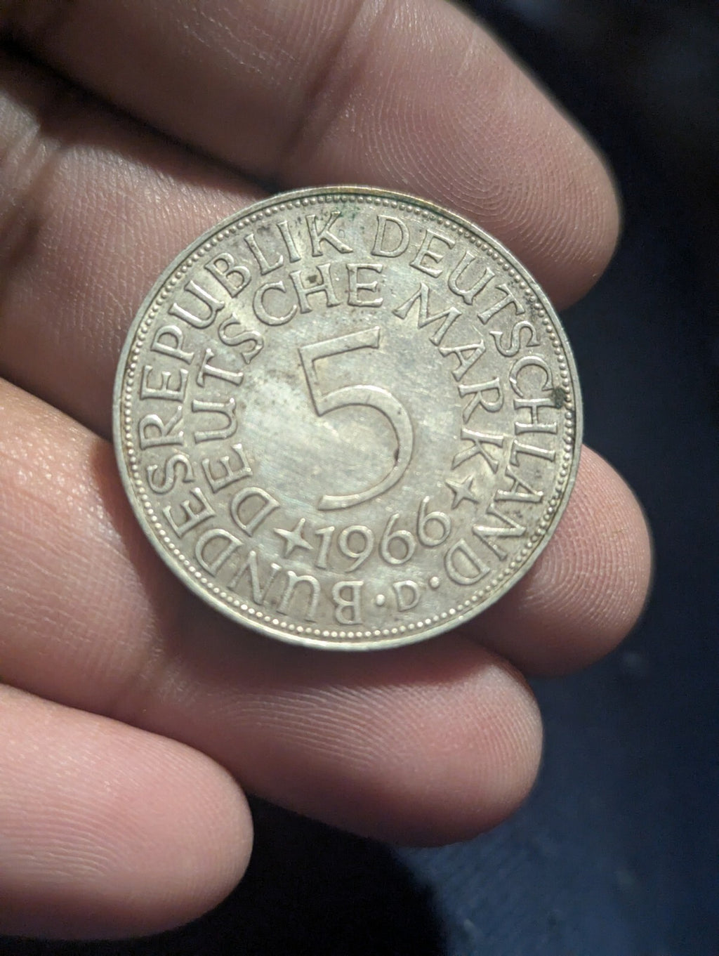 1966-D Germany Federal Republic 5 Mark  Xf Extra Fine 0.625 Silver Coin
