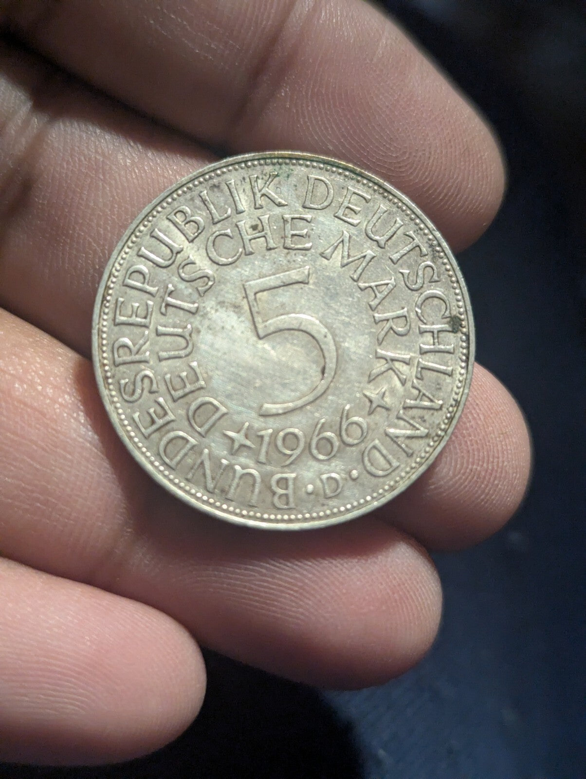 1966-D Germany Federal Republic 5 Mark  Xf Extra Fine 0.625 Silver Coin