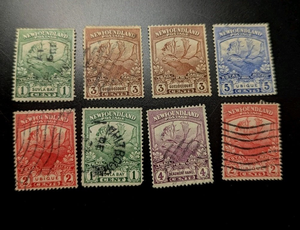 Terre-Neuve 1919 émission Caribou oblitérés. Sc 115-120 + nuances supplémentaires 8 Pièces