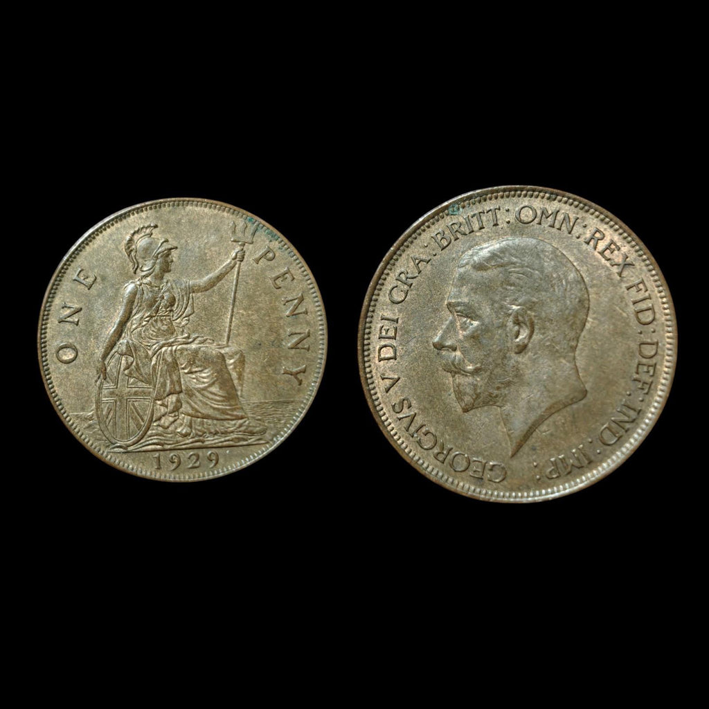 1929 Grande-Bretagne Royaume-Uni Une 1 Penny George V Belle pièce réelle Brillant