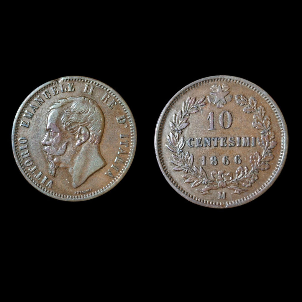 1866 M ITALY King Victor Emmanuel II Antique ITALIAN 10 Centesimi Coin