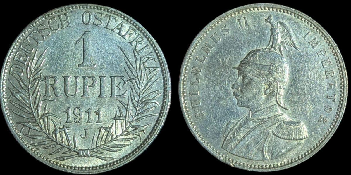 1 Rupie Guillaume II GERMAN EAST AFRICA Stuttgart 1911J Luster*