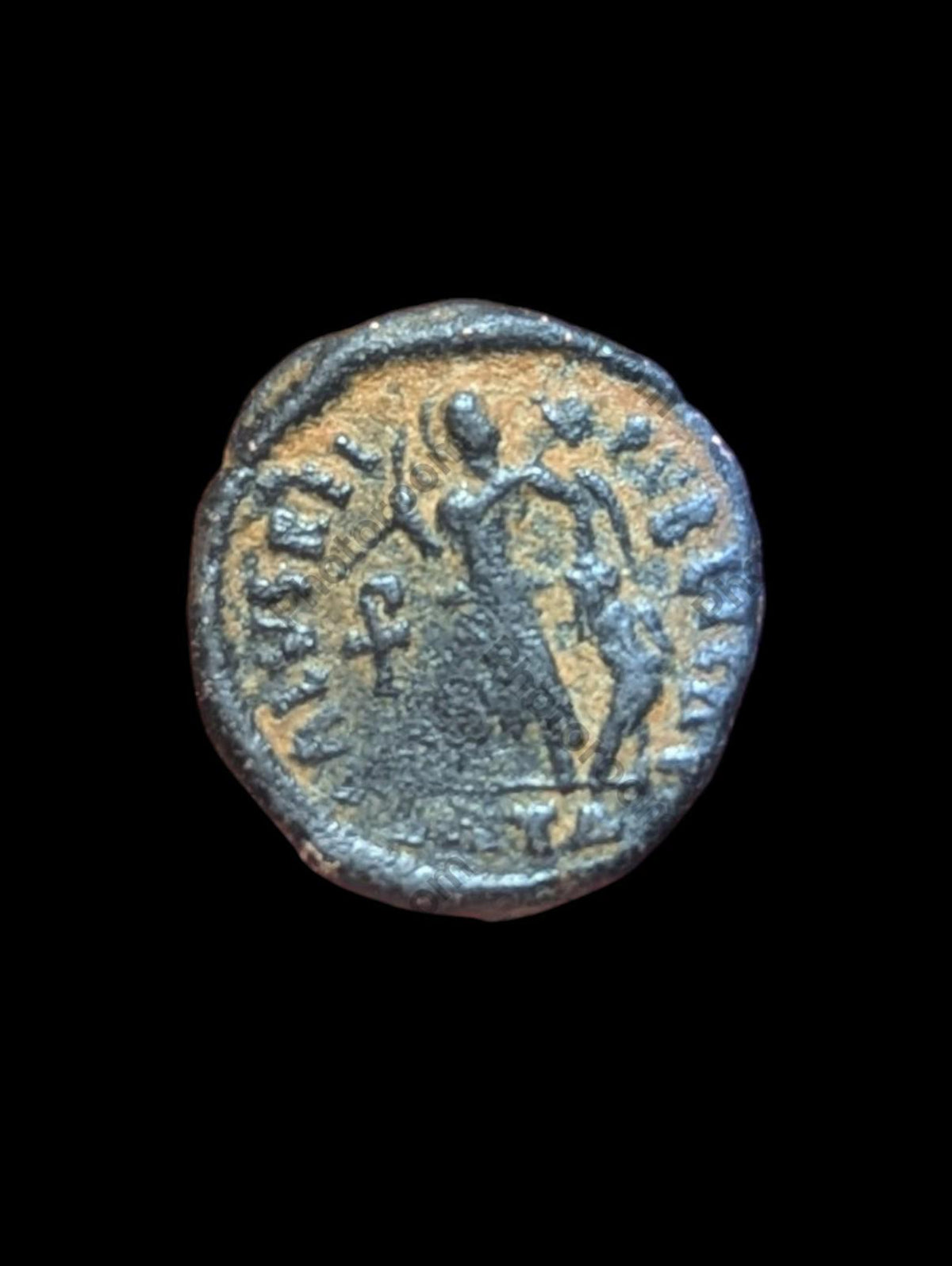 Ancienne pièce romaine Théodose 384 ap. J.-C. Victoire Couronne Captif Chi-rho