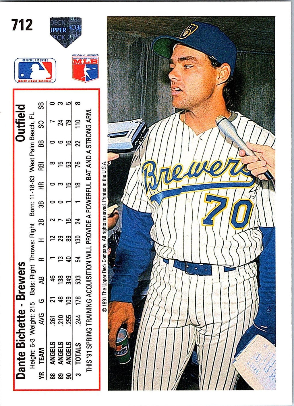 1991 Upper Deck #712 Dante Bichette