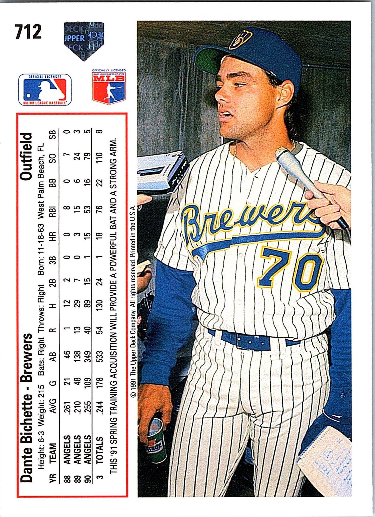 1991 Upper Deck #712 Dante Bichette