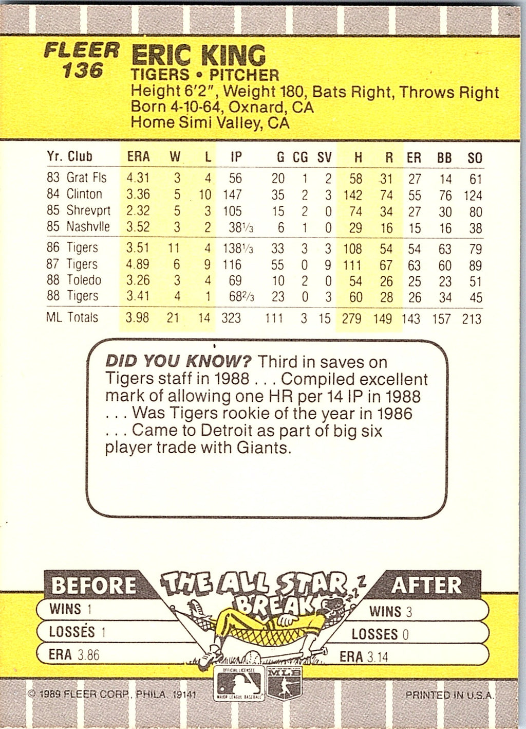 1989 Fleer #136 Eric King