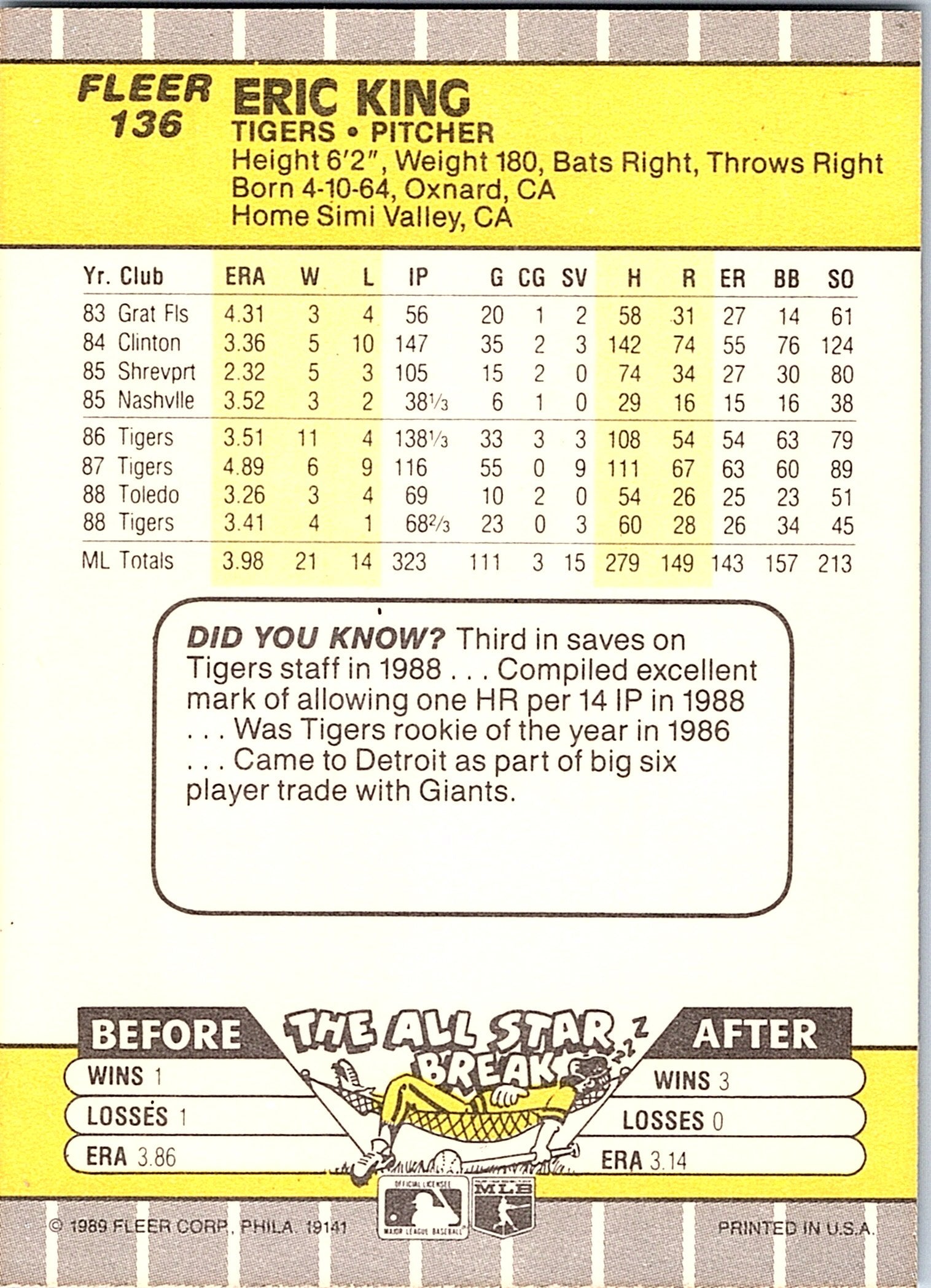 1989 Fleer #136 Eric King