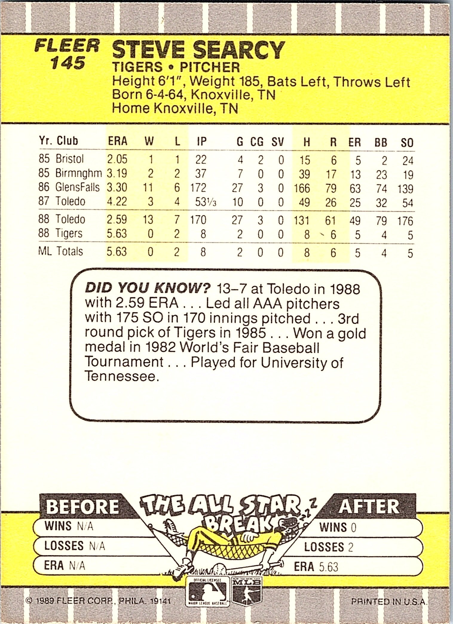 1989 Fleer #145 Steve Searcy