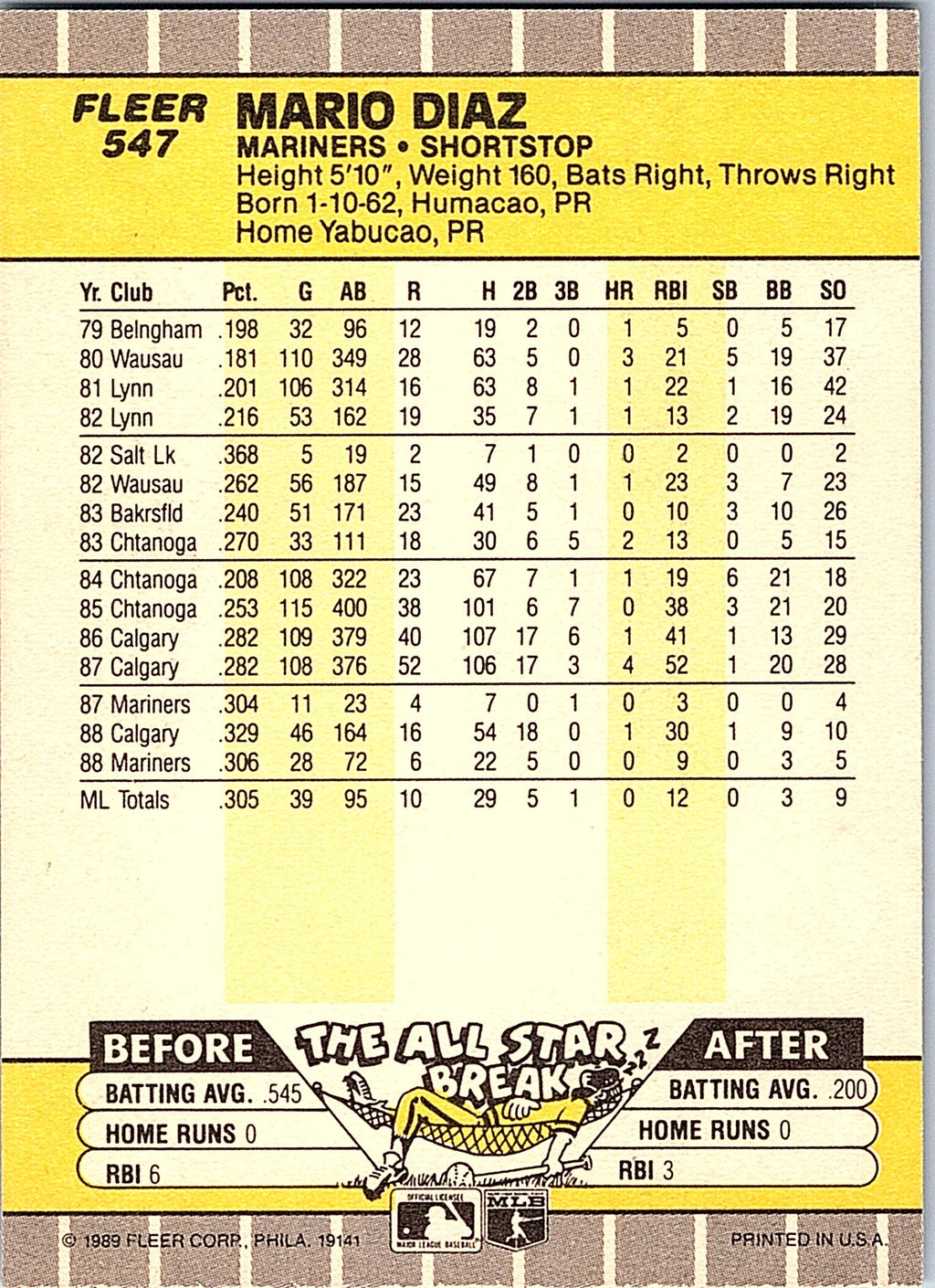 1989 Fleer #547 Mario Diaz