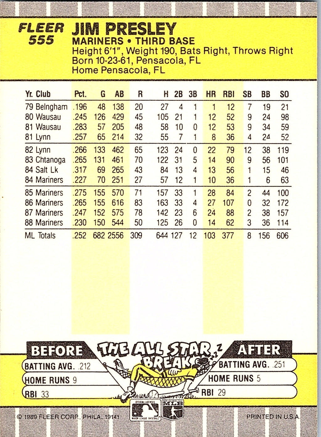 1989 Fleer #555 Jim Presley