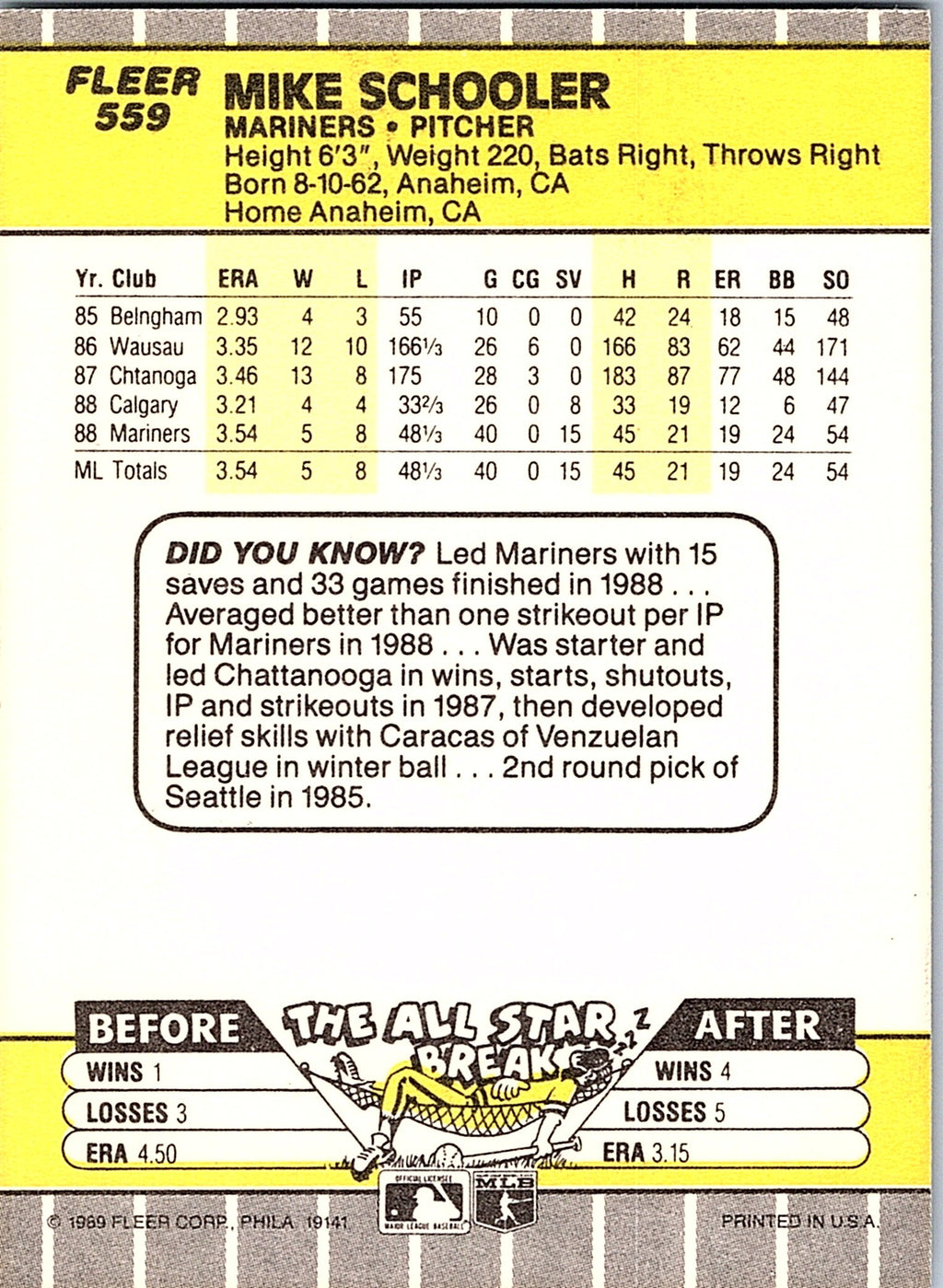 1989 Fleer #559 Mike Schooler