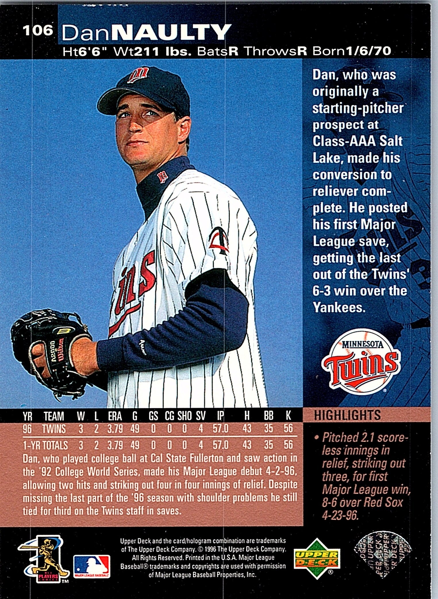 1997 Upper Deck #106 Dan Naulty