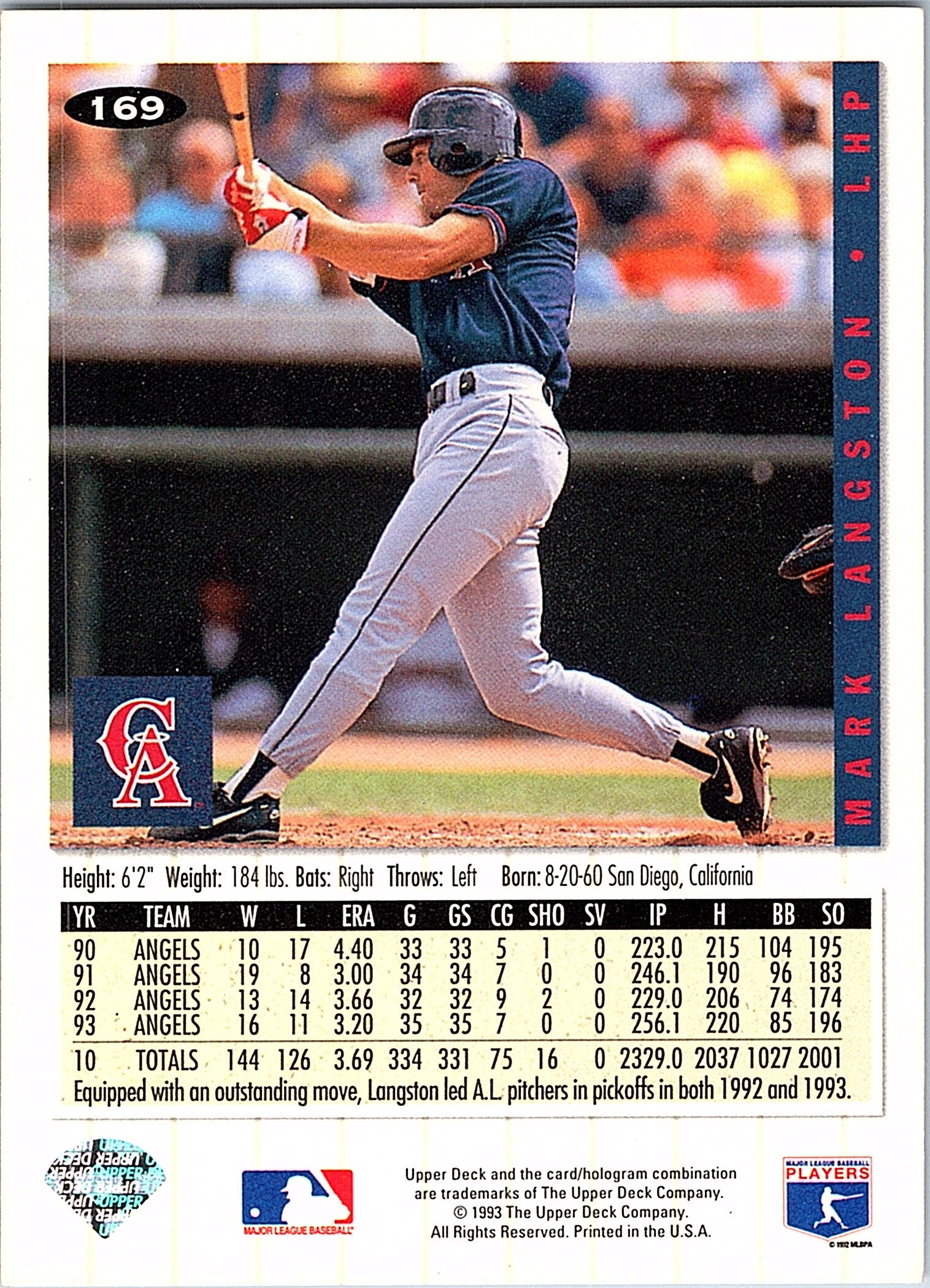 1994 Collector's Choice #169 Mark Langston Gold Signature