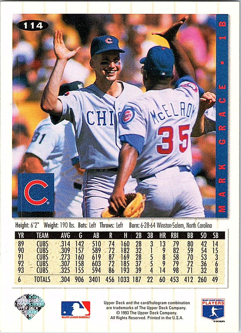 1994 Collector's Choice #114 Mark Grace