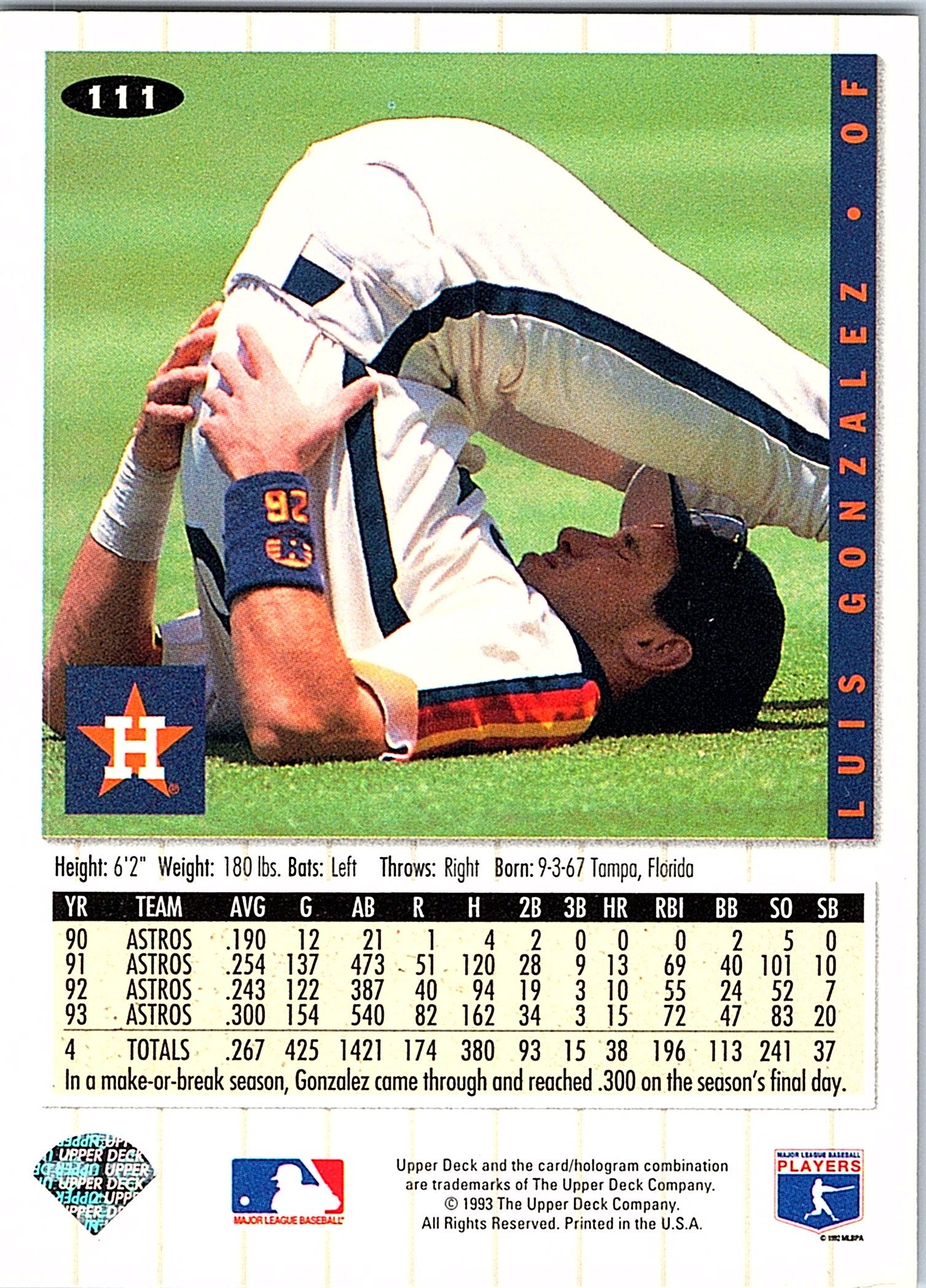 1994 Collector's Choice #111 Luis Gonzalez Gold Signature