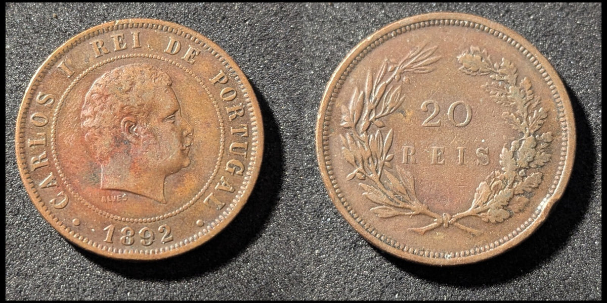 1892年葡萄牙国王古董复古20雷亚尔葡萄牙稀有硬币