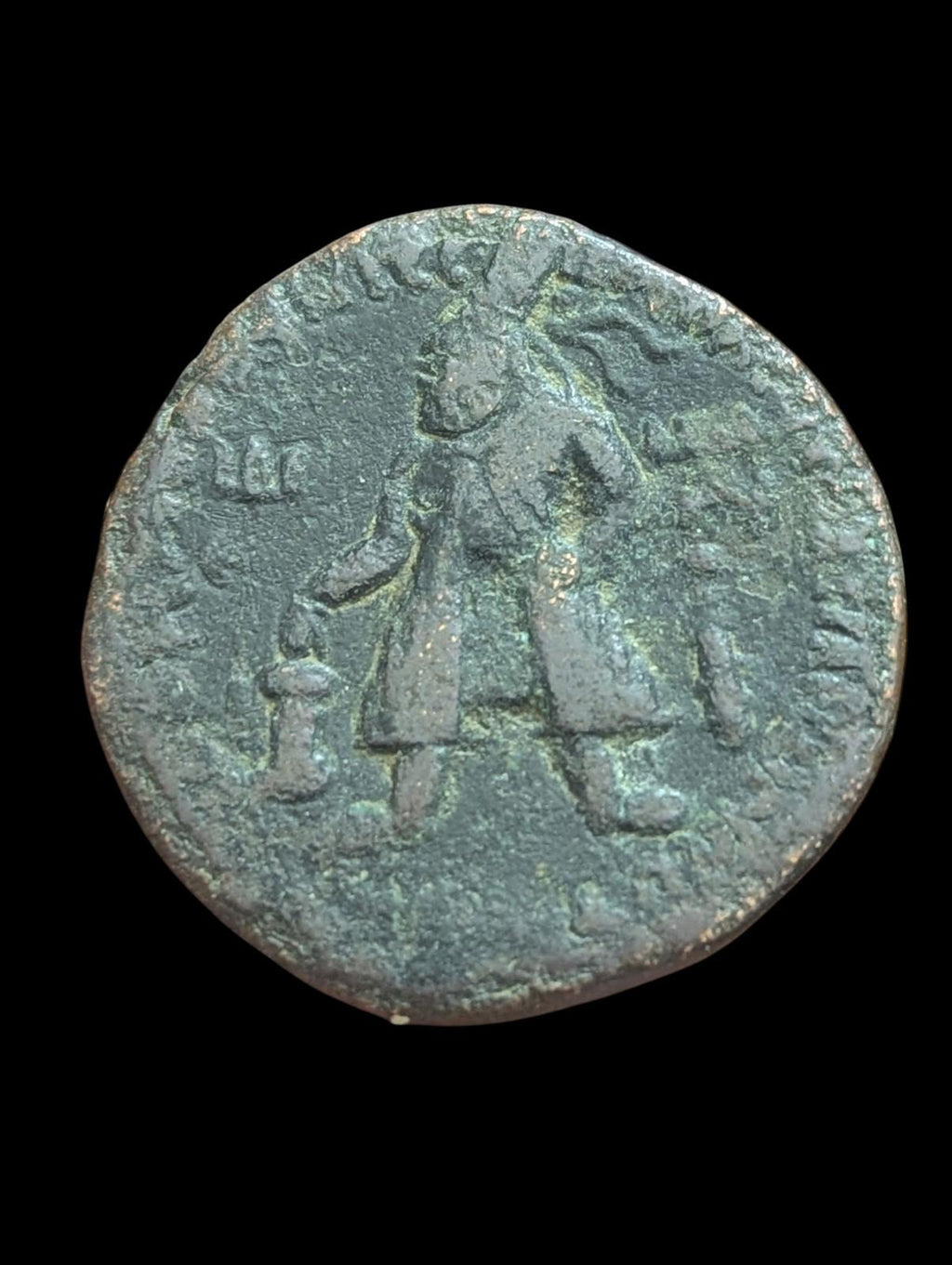 印度贵霜帝国 维马·卡德菲塞斯 铜币 四德拉克马 公元100-127年 湿婆/公牛