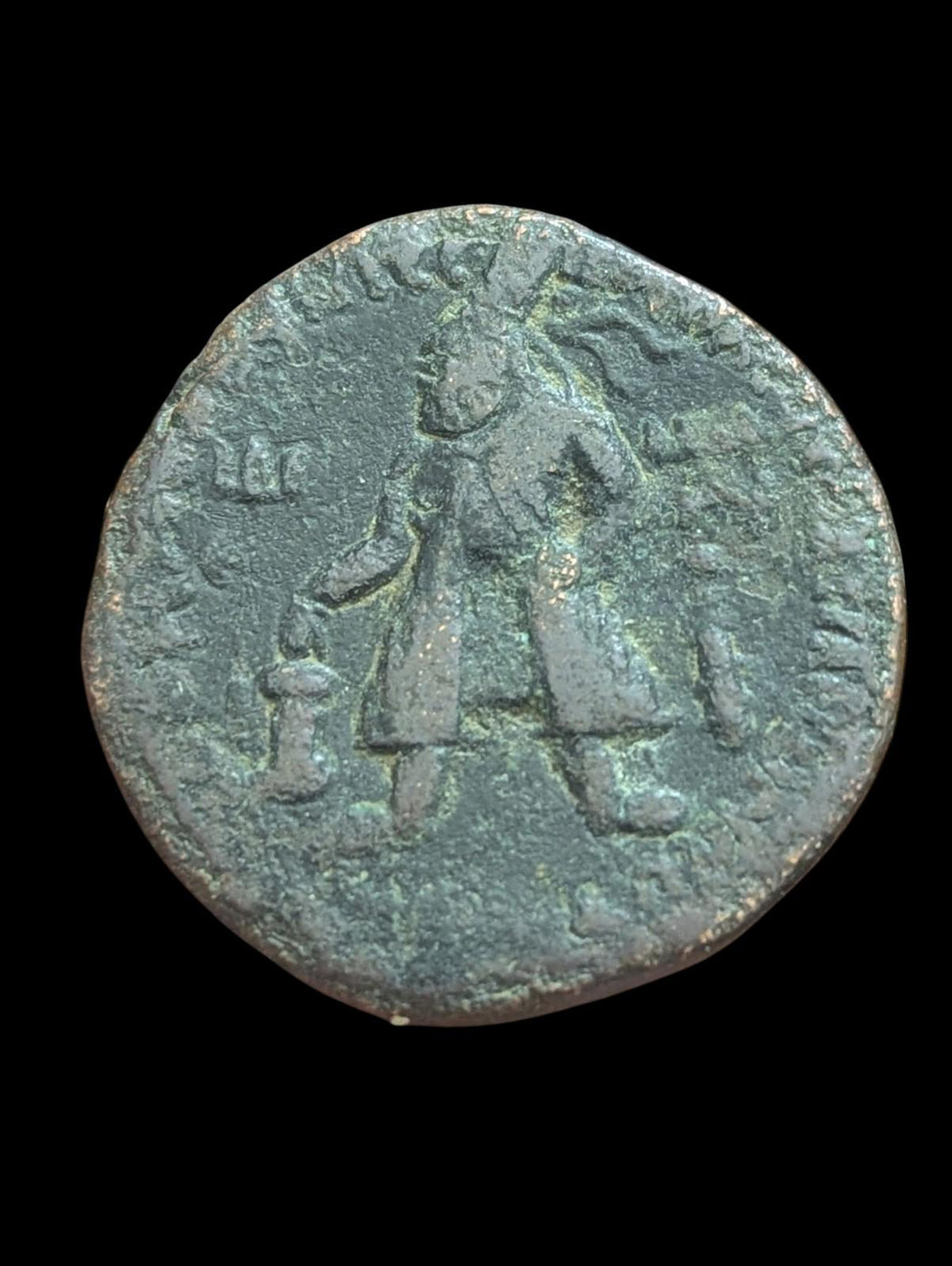 印度贵霜帝国 维马·卡德菲塞斯 铜币 四德拉克马 公元100-127年 湿婆/公牛