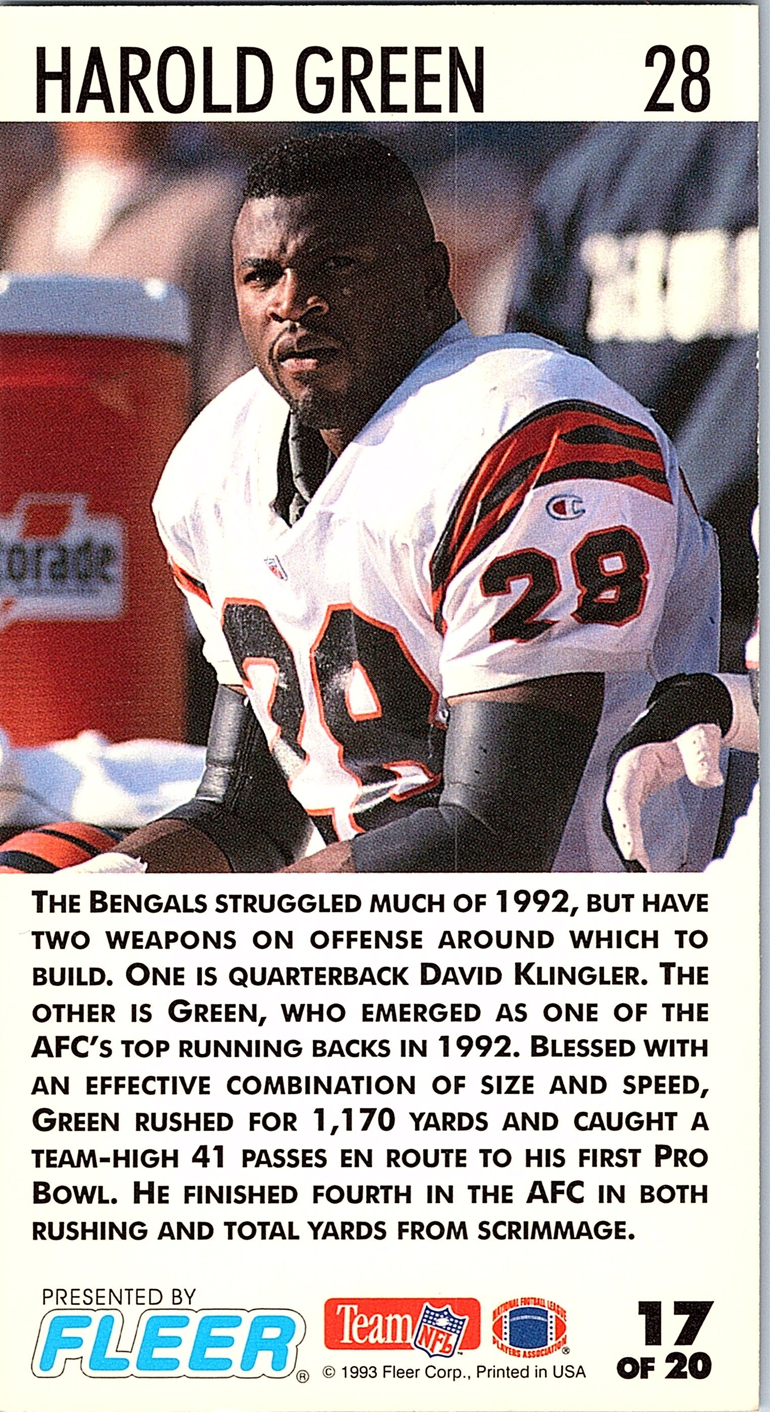 1993 GameDay #17 Harold Green Gamebreakers
