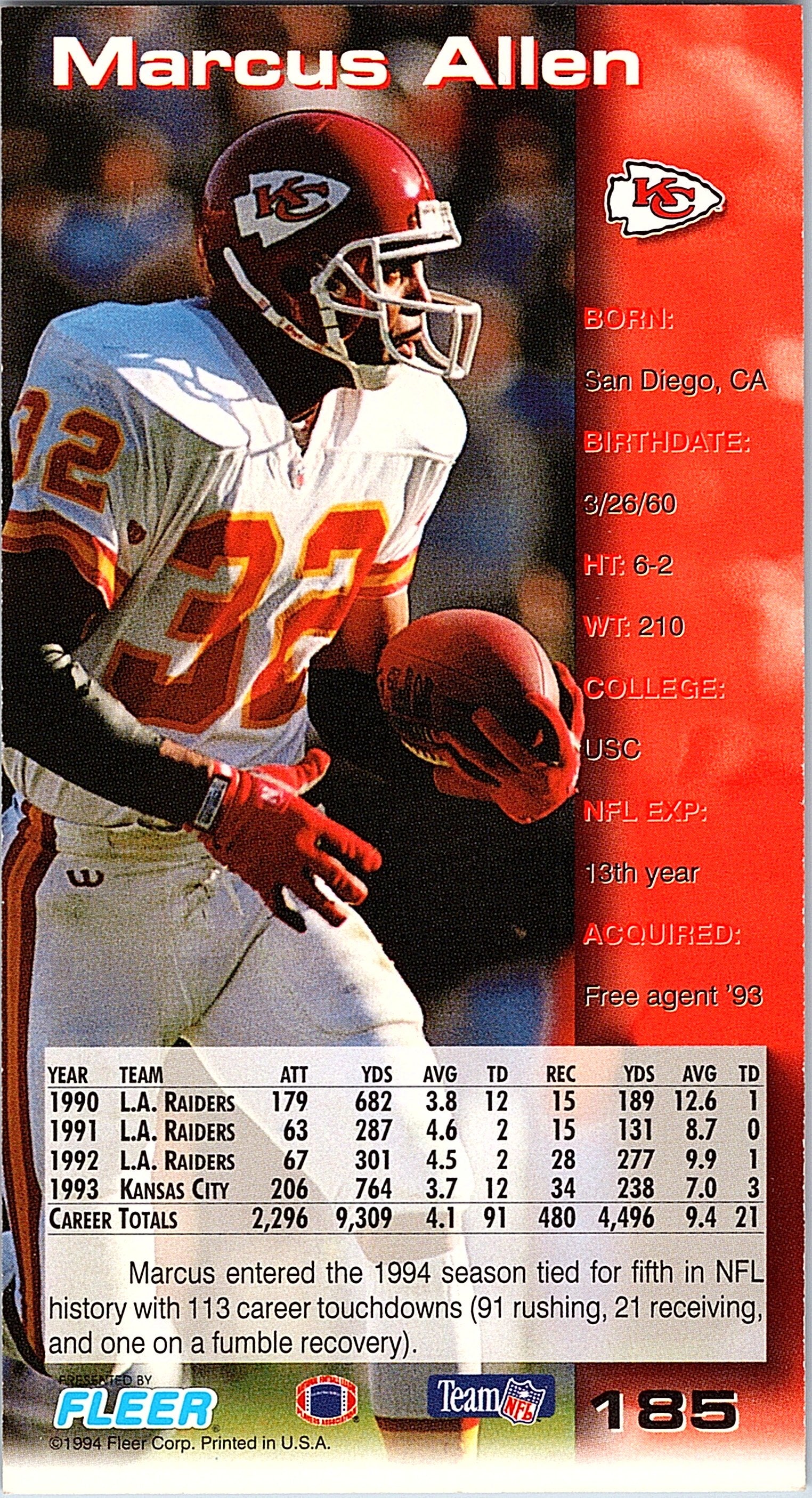 1994 GameDay #185 Marcus Allen