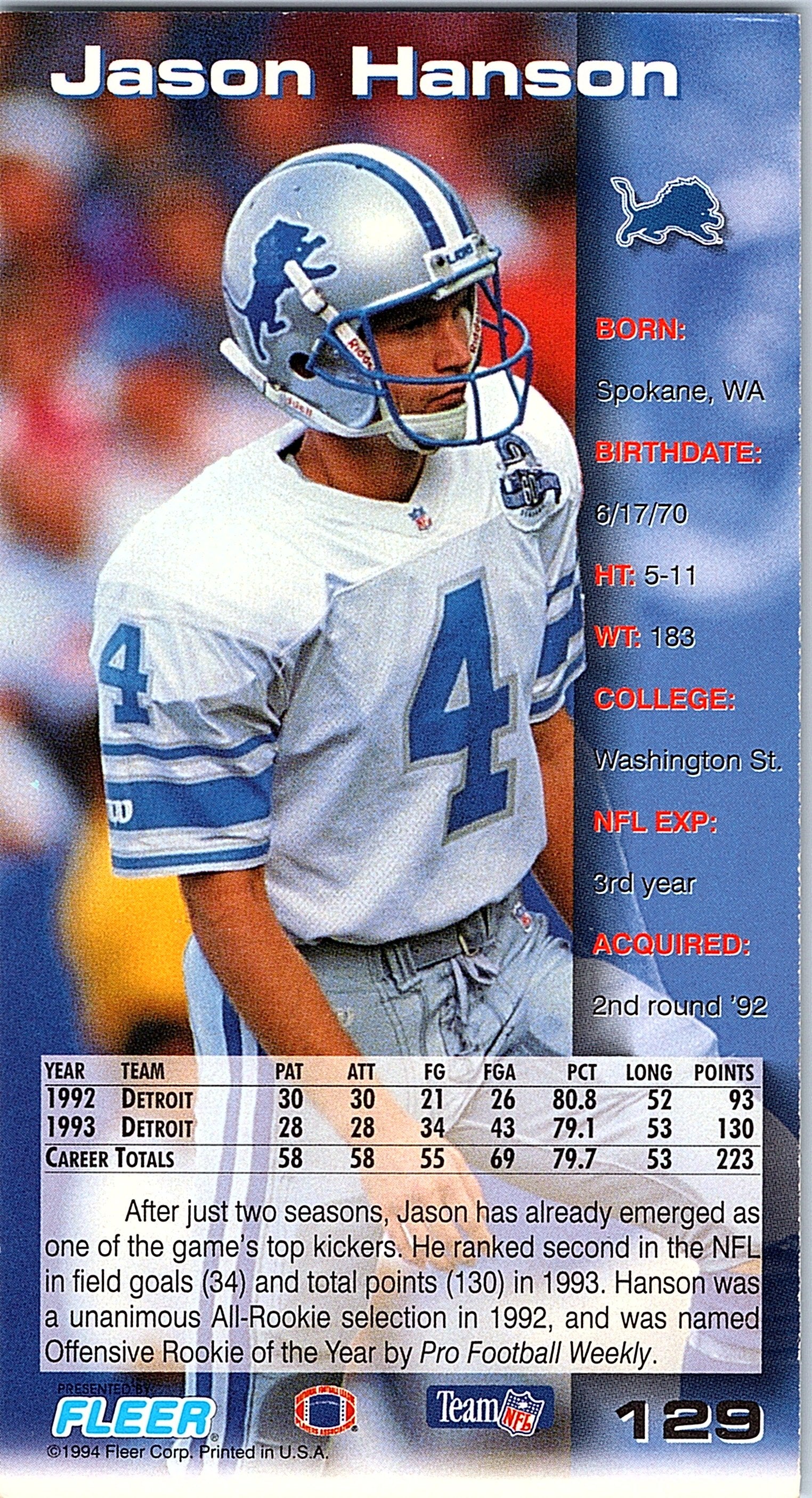 1994 GameDay #129 Jason Hanson
