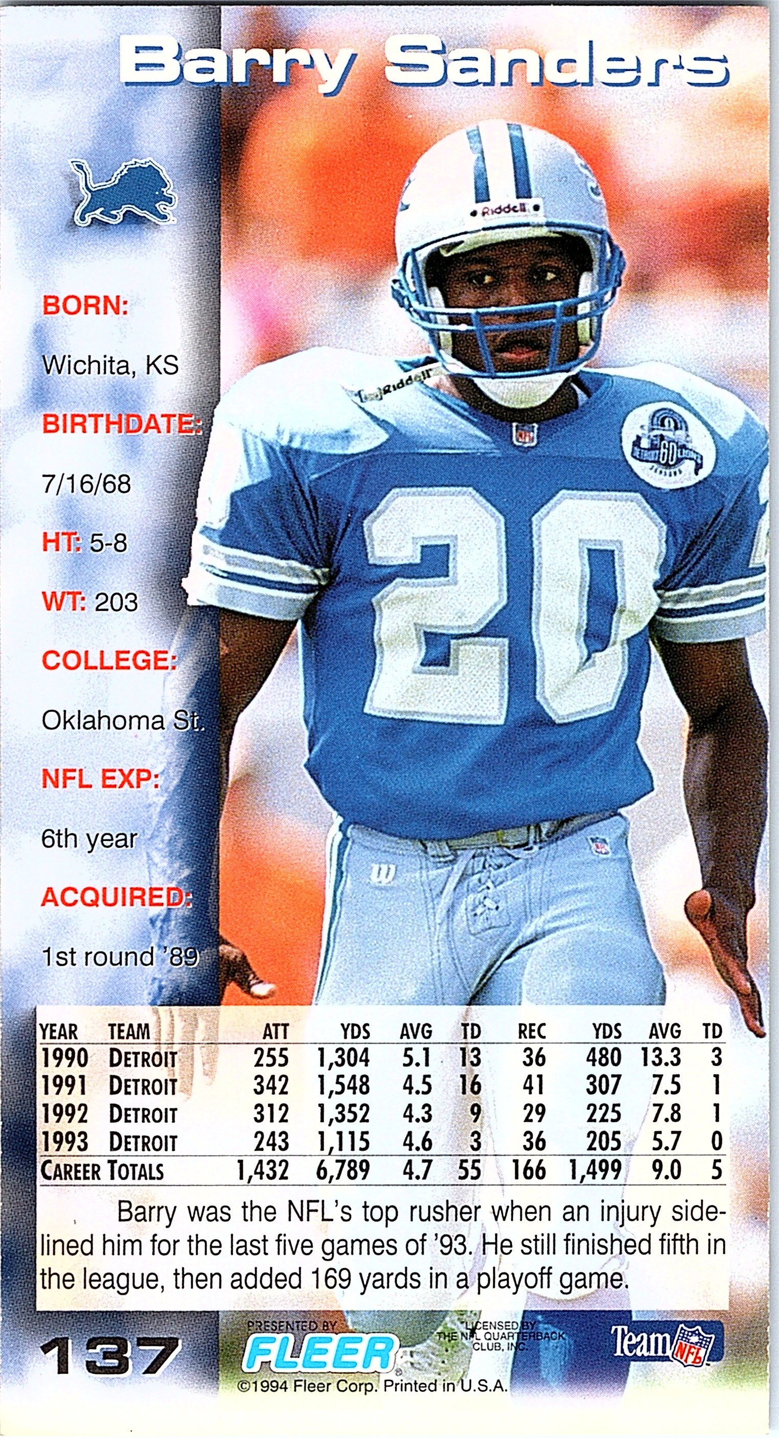 1994 GameDay #137 Barry Sanders