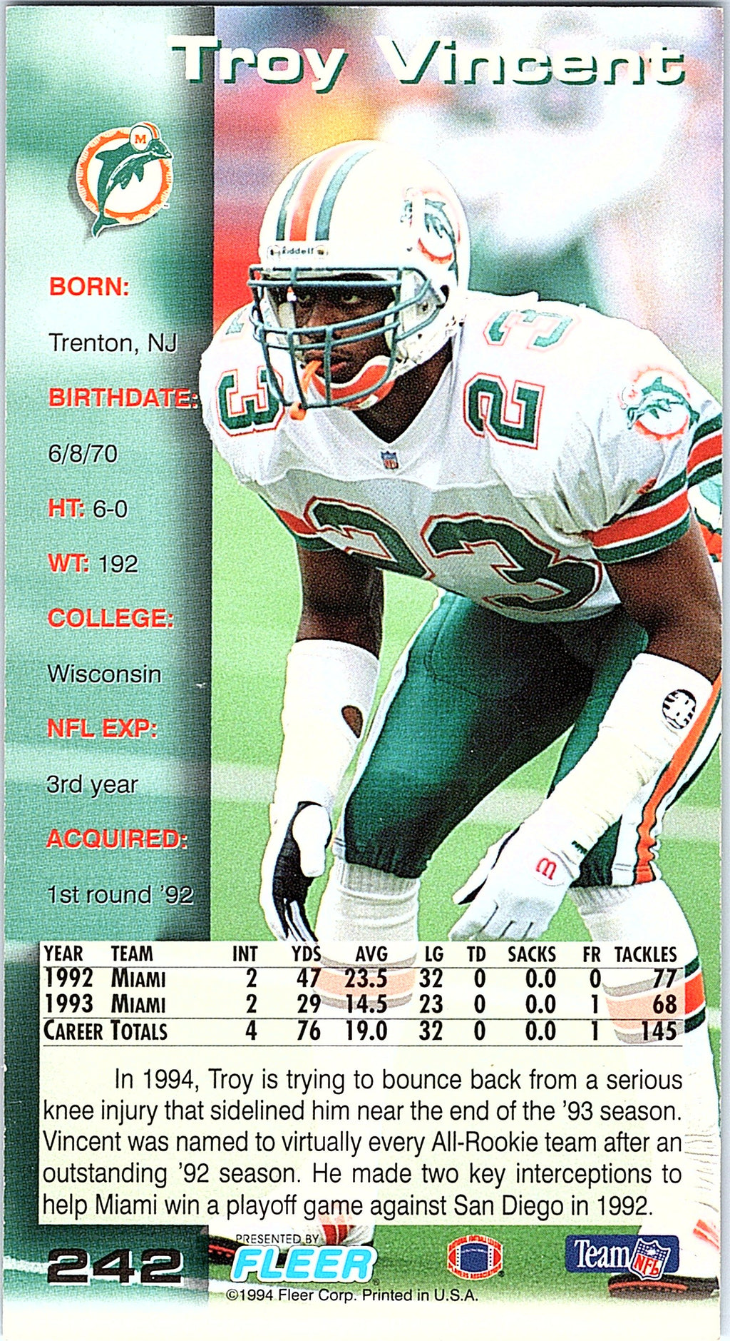 1994 GameDay #242 Troy Vincent