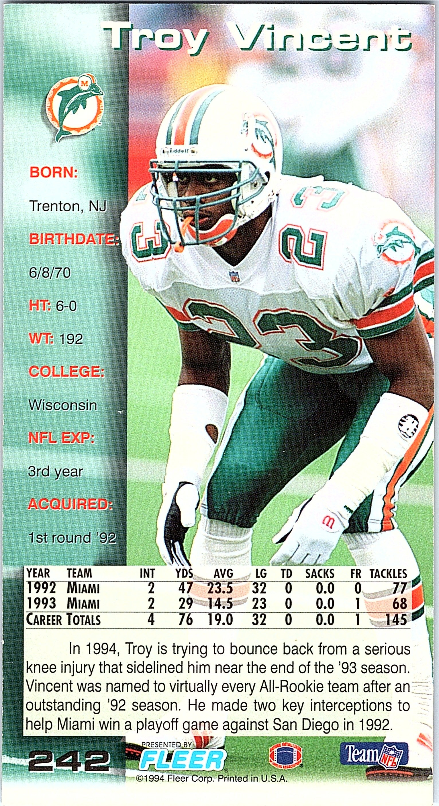 1994 GameDay #242 Troy Vincent