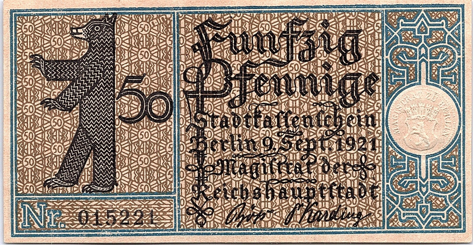 Germany, Berlin, 50 Pfennig, 1921-09-09, Better Grade