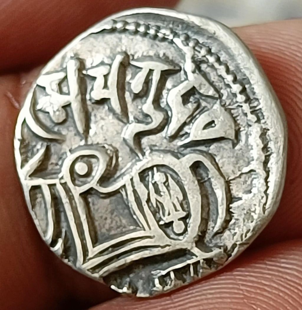 #Z71#Indian OHINDA DYNASTY Samanta Deva HORSE & BULL SILVER coin BEAUTIFUL GRADE