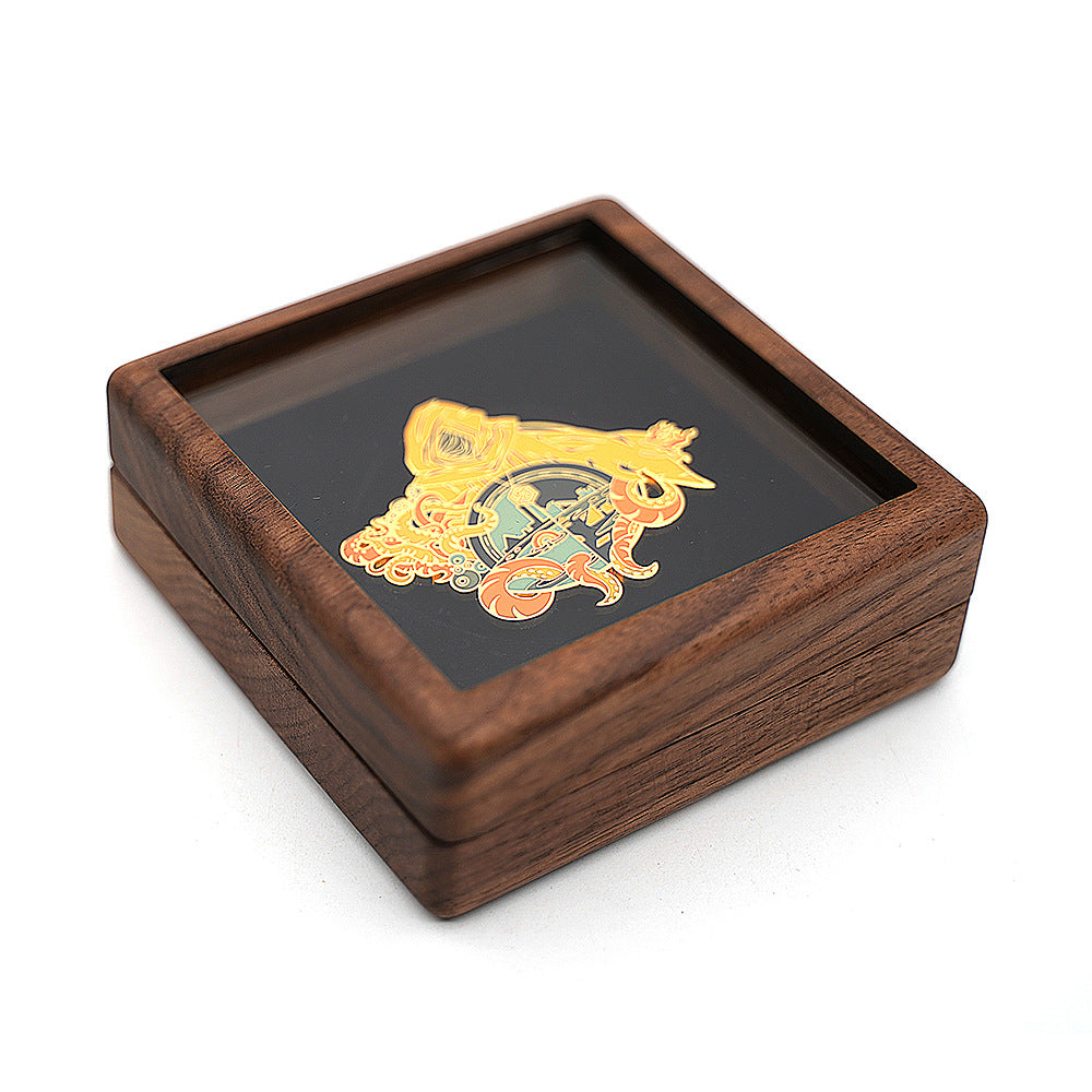 Black walnut solid wood gold and silver coin brooch commemorative coin badge packaging wooden box