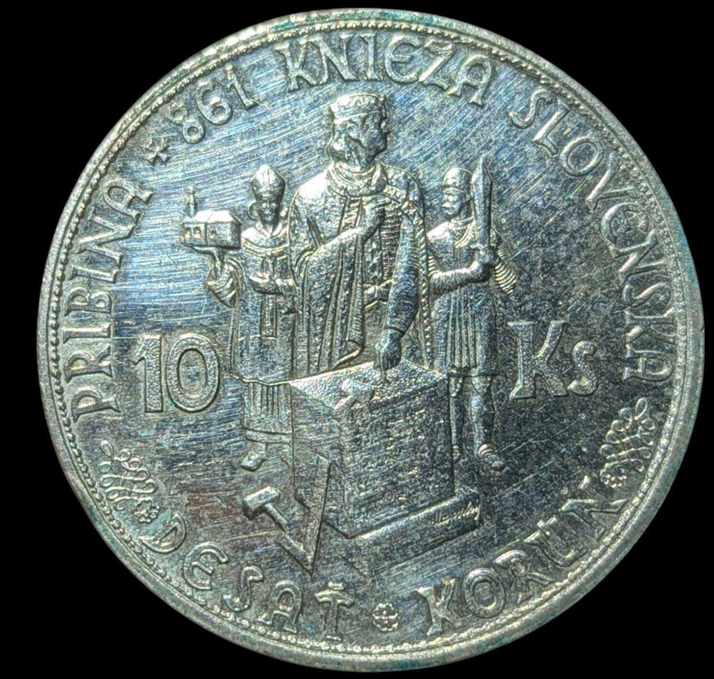 Slovakia 10 Korun, 1944, Prince Pribina, (with cross) Silver coin