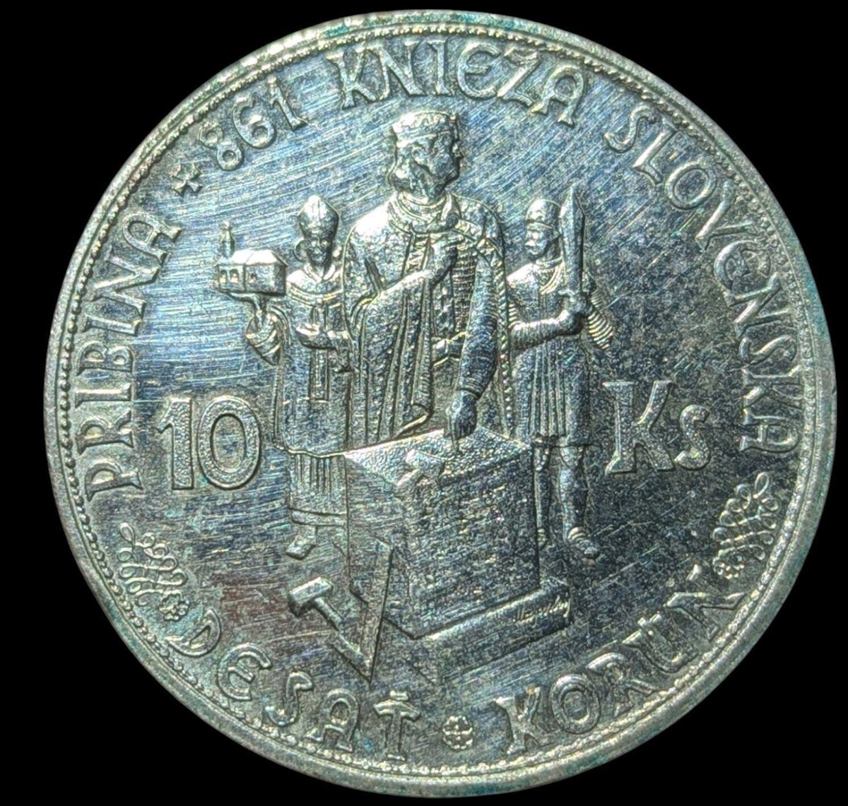 Slovakia 10 Korun, 1944, Prince Pribina, (with cross) Silver coin