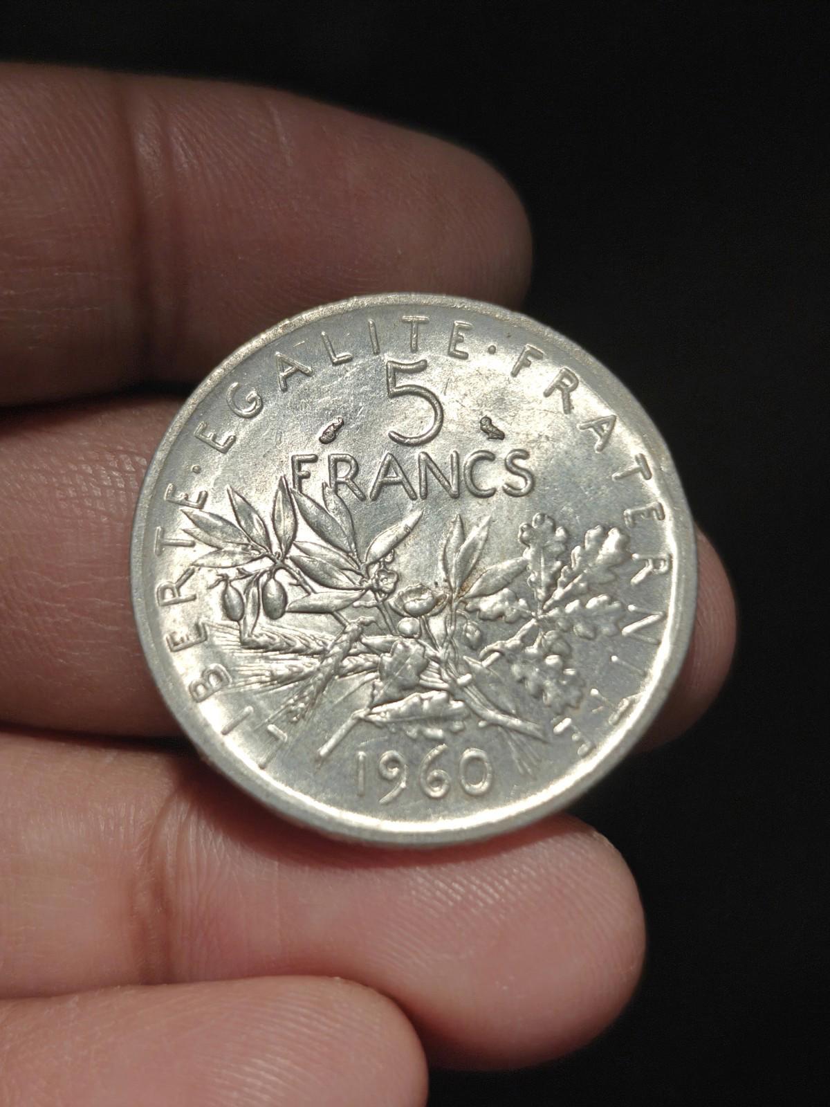 1960 FRANCE Grande pièce de 5 francs en argent avec La Semeuse4#