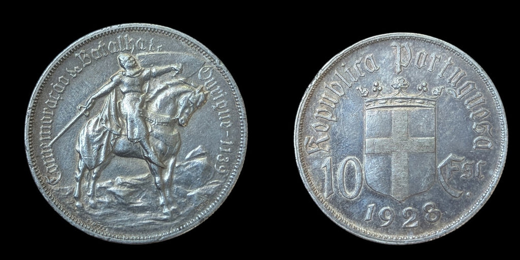 1928 Portugal 10 Escudos - BU .835 Silver Coin - Battle Of Ourique