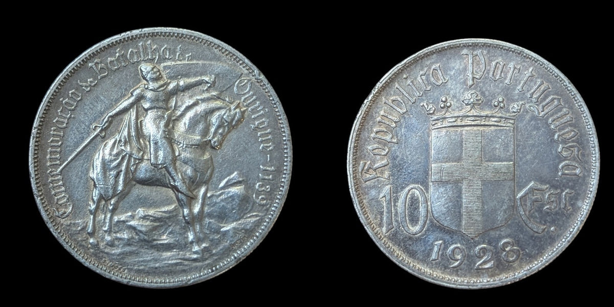 1928 Portugal 10 Escudos - BU .835 Silver Coin - Battle Of Ourique