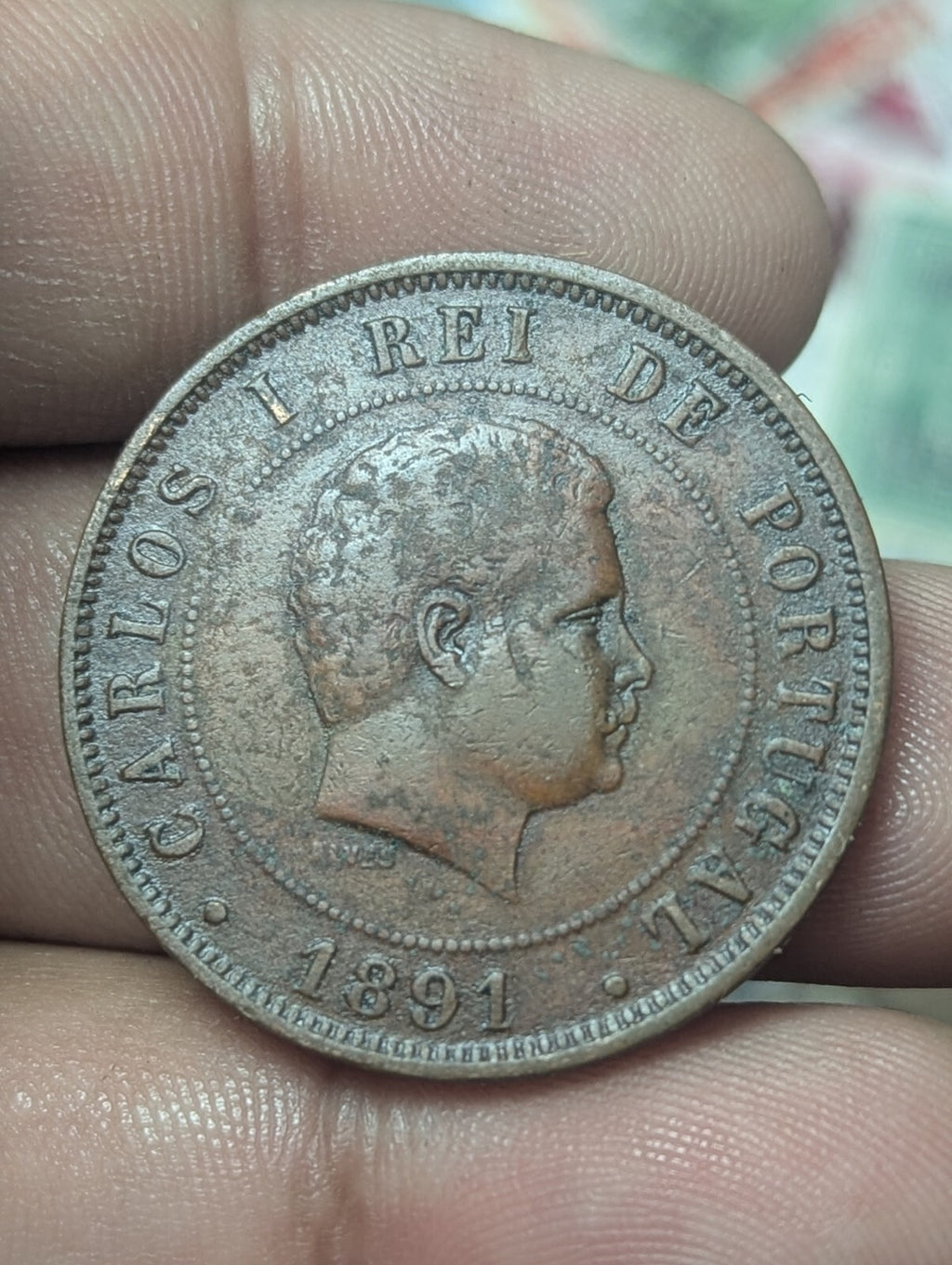 1891 PORTUGAL King Antique VINTAGE 20 Reis Portuguese Coin Rare