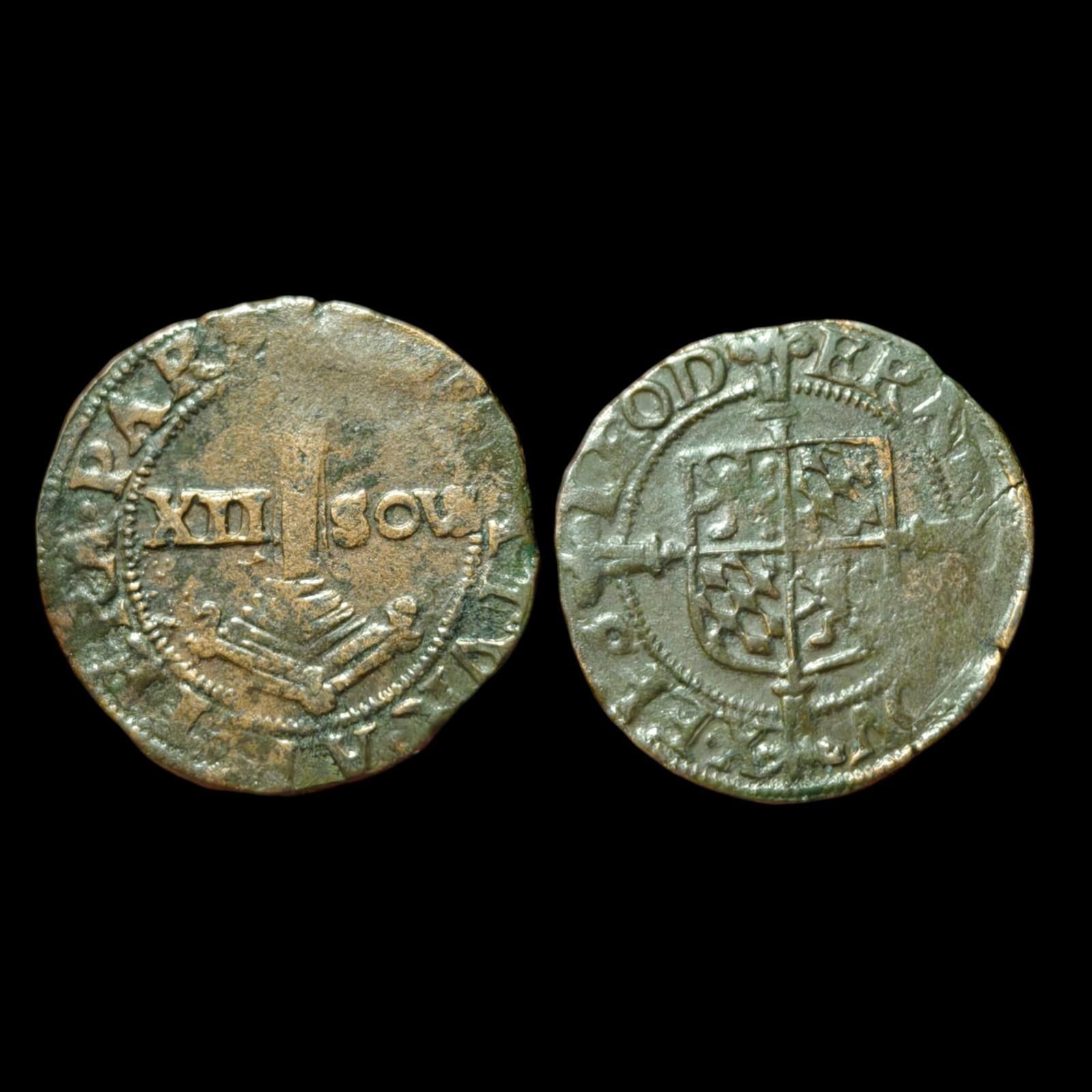 Principauté de Liège (États belges) - Brûlé de 12 sols gigot ND (1594) !