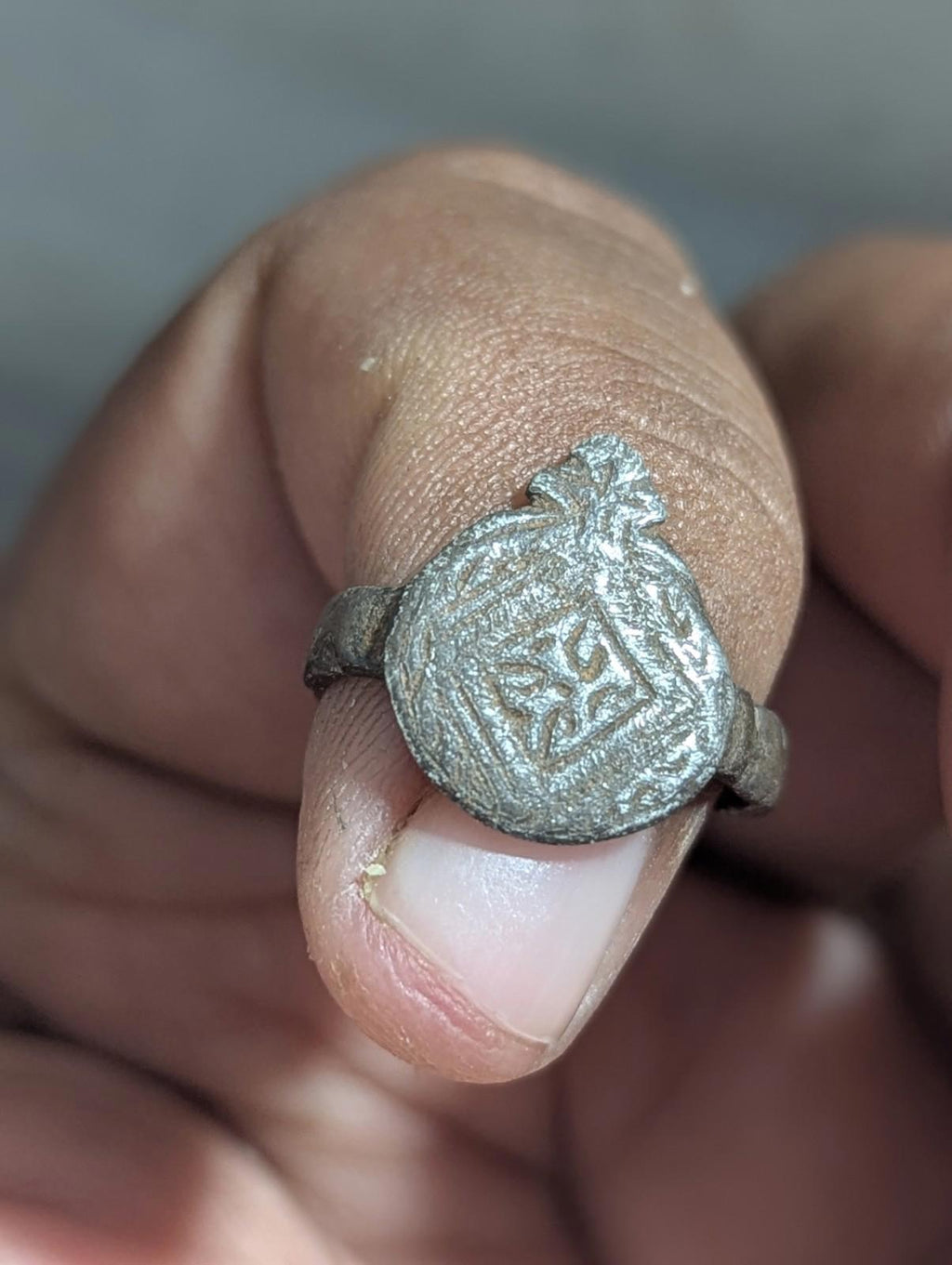 Ancient Greek / Roman / Byzantine Silver ring with ornament Circa 100 BC To 1 AD