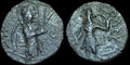 Dynastie Kushan, Kanishka Ier, drachme en bronze ou 1/4 d'unité, v. 128-150 de notre ère, RARE