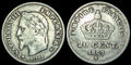 1867 France Napoleon III Bust Facing left Silver (.835) 20 Cent Coin
