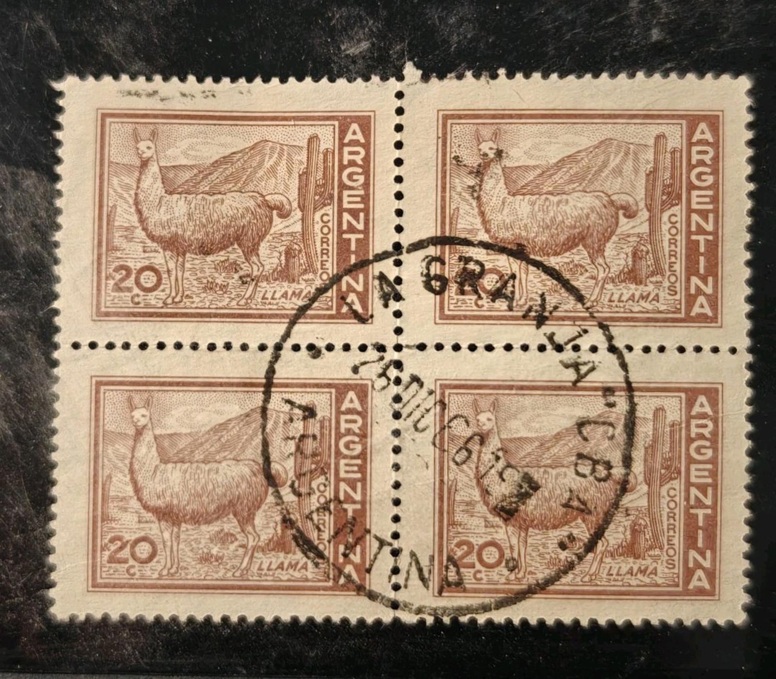 Argentina 1959 Sc# 686 Llama Lama animals Wild life block 4 Used
