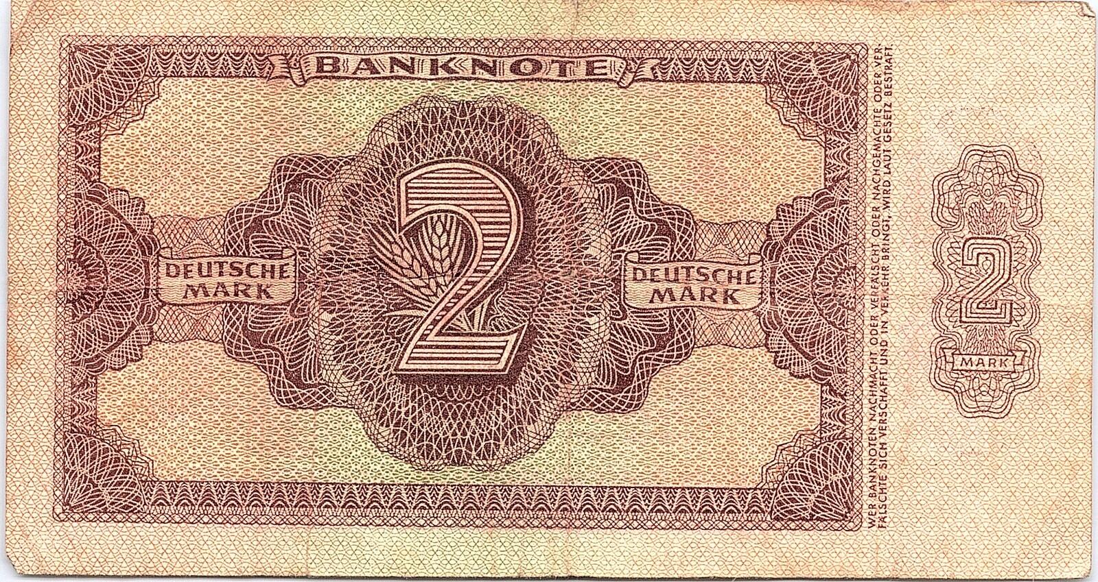 Germany 2 Deutsche Mark Banknotes, year 1948