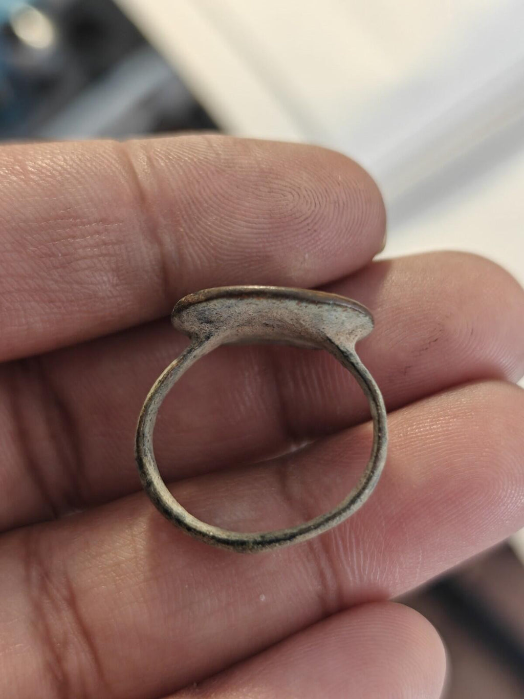 Ancient Bronze Ring GENUINE Roman Byzantine Ornamented Collectible Dark Patina