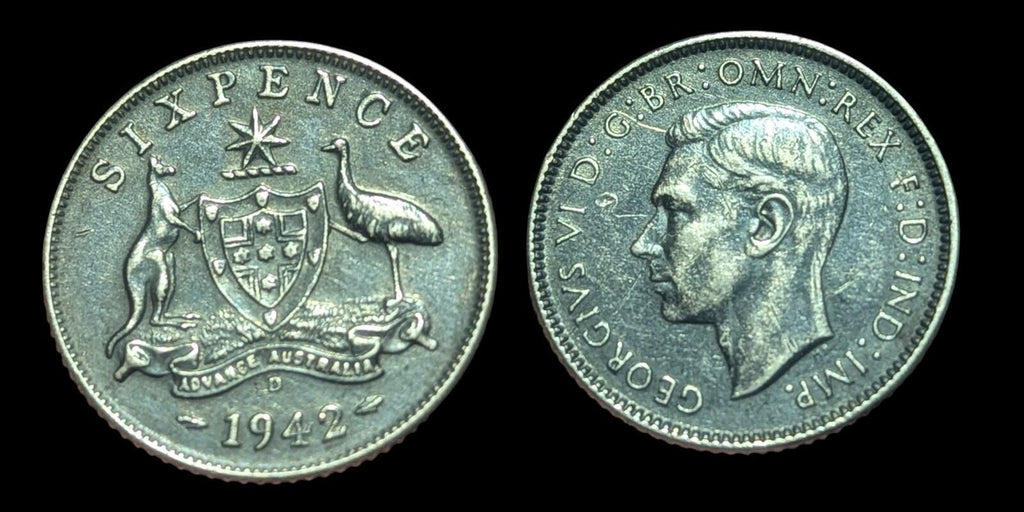 Australia 1942 D 6 Pence Kangaroo animal Uncirculated