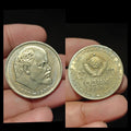 PIÈCE RUSSE ROUBLE LÉNINE RÉVOLUTION ARGENT STALINE ÉPINGLE ÉTOILE ROUGE Pièce
