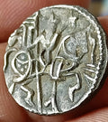 #X1#Indian OHINDA DYNASTY Samanta Deva(850-1000AD) HORSE & BULL SILVER coin